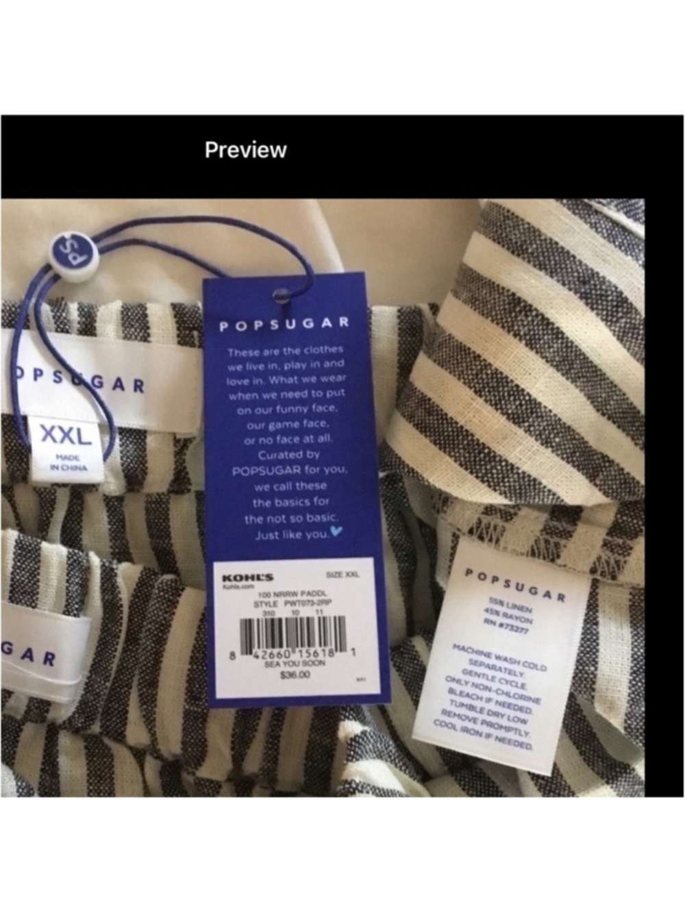 POPSUGAR Striped Linen Blend Crop Tank Top White Black XXL NWT - Picture 11 of 15
